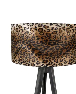 Stojaci lampy Stojací lampa stativ černý se stínidlem leopard 50 cm - Tripod Classic