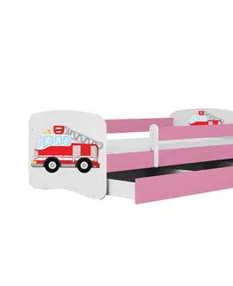 Dětské postýlky Kocot kids Dětská postel Babydreams hasičské auto růžová, varianta 80x160, se šuplíky, s matrací