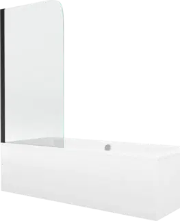 Vany Vana Mexen Cube 170x80 cm s panelem bílá + jednokřídlá zástěna pohyblivá 80 x 140 cm III čirá/černá