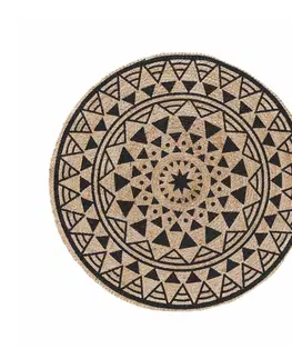 Koberce a koberečky Kulatý jutový koberec s černým potiskem