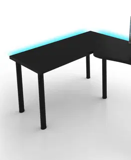 Herní stoly Expedo Počítačový rohový stůl MOOD L s LED, 200/135x73-76x65, černá, pravý