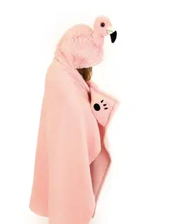 Hračky COZY NOXXIEZ - BL816 Plameňák - hřejivá deka s kapucí se zvířátkem a tlapkovými kapsami