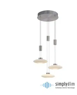 LED lustry a závěsná svítidla PAUL NEUHAUS LED závěsné svítidlo 3 ramenné, kruhové, stříbrná barva, stmívatelné, nastavitelná výška SimplyDim 3000K