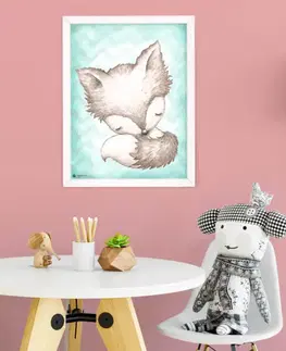 Obrazy do dětského pokoje Obrazy na stěnu pro děti - Liška tyrkys