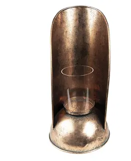 Svícny Měděný antik kovový svícen se skleněným válcem - Ø 17*35 cm Clayre & Eef 6Y4980