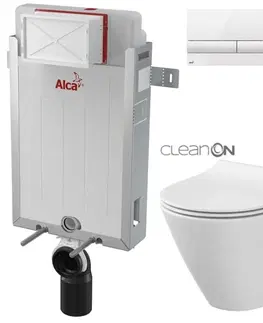 Záchody ALCADRAIN Renovmodul předstěnový instalační systém s bílým tlačítkem M1710 + WC CERSANIT CLEANON CITY AM115/1000 M1710 CI1