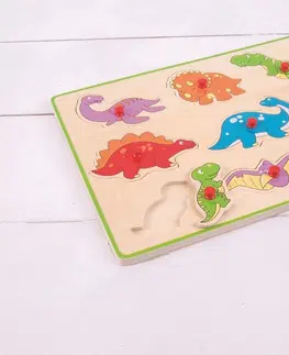 Dřevěné hračky Bigjigs Toys Vkládací puzzle DINO vícebarevné