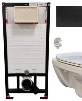 WC sedátka DEANTE Podomítkový rám, pro závěsné WC mísy + SLIM tlačítko černé + WC bez oplachového kruhu Edge + SEDÁTKO CST_WC01 N51P EG1