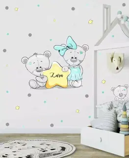 Samolepky na zeď Dětské samolepky na zeď - Medvídci se jménem v mátové barvě