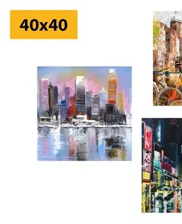 Sestavy obrazů Set obrazů města s imitací olejomalby