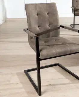 Luxusní jídelní židle Estila Industriální židle Oxford do jídelny s kovovou konstrukcí s šedým čalouněním z mikrovlákna 40cm