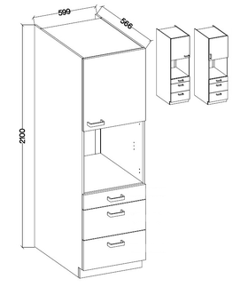 Kuchyňské linky AVERNA, skříňka vysoká na vestavnou troubu 60 DPS-210-3S 1F, korpus: platinově šedá, dvířka: šedý le