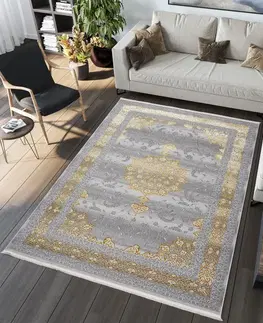Moderní koberce Exkluzivní šedý koberec se zlatým orientálním vzorem Šířka: 200 cm | Délka: 300 cm