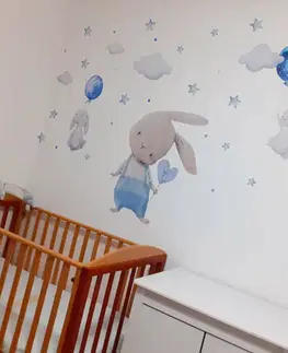 Samolepky na zeď Samolepky pro chlapečka - Zajíčci létající s balónky