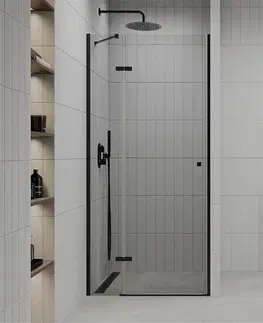 Sprchové kouty MEXEN ROMA křídlové dveře 110x190 cm 6mm, černé, transparent se stěnovým profilem 854-110-000-70-00