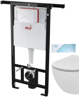 Záchody ALCADRAIN Jádromodul předstěnový instalační systém bez tlačítka + WC Ideal Standard Tesi se sedátkem SoftClose, AquaBlade  AM102/1120 X TE1