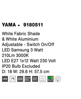 Nástěnná svítidla s látkovým stínítkem NOVA LUCE nástěnné svítidlo YAMA bílé stínidlo a bílý hliník nastavitelné - vypínač na těle E27 1x12W 230V IP20 bez žárovky LED Samsung 3W 3000K čtecí lampička 9180511