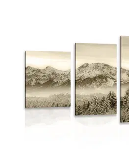 Černobílé obrazy 5-dílný obraz zamrzlé hory v sépiovém provedení