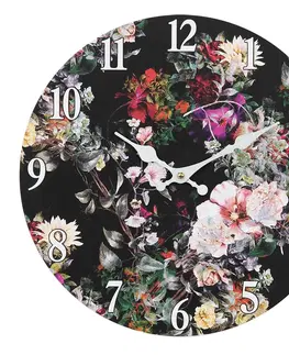 Hodiny Černé nástěnné vintage hodiny s květy I – Ø 34*4 cm / 1*AA Clayre & Eef 6KL0759
