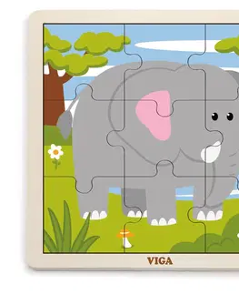 Hračky VIGA - Dřevěné puzzle slon 9ks