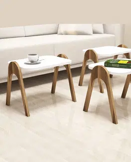 Stolky do obývacího pokoje Kalune Design Sada 3 odkládacích stolků PARIS ořech/bílá