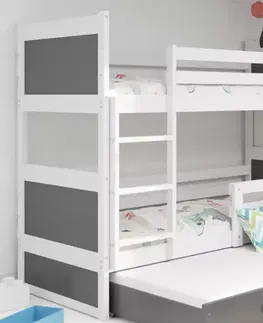 Postele BMS Dětská patrová postel s přistýlkou RICO 3 | bílá 80 x 160 cm Barva: bílá / šedá