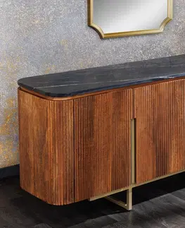 Luxusní a designové televizní stolky Estila Art deco luxusní příborník Gatsby s mramorovým designem z mramoru v černé barvě z mangového dřeva 160cm