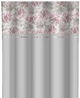 Hotové závěsy Světle šedý dekorativní závěs s potiskem růžových pivoněk