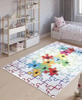 Dětské koberce Dětský koberec s barevným motivem puzzle Šířka: 140 cm | Délka: 200 cm
