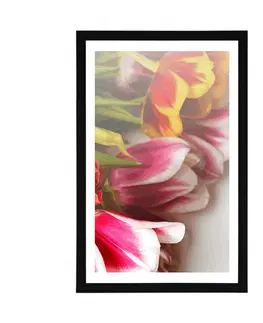 Květiny Plakát s paspartou kytice barevných tulipánů