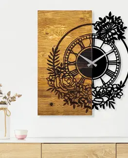 Nástěnné hodiny Nástěnné hodiny KVĚTY kov dřevo 58 cm