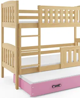 Postele BMS Dětská patrová postel s přistýlkou KUBUŠ 3 | borovice Barva: Borovice / růžová, Rozměr: 190 x 80 cm
