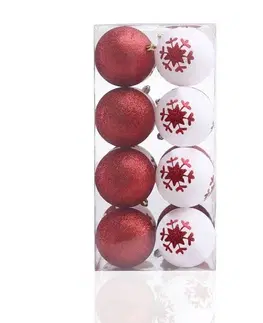 Vánoční dekorace Červeno bílý set plastových vánočních koulí 16 ks