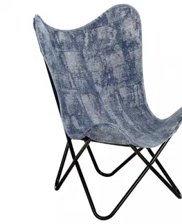 Křesla Relaxační křeslo BUTTERFLY textil / ocel Dekorhome Modrá