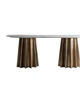 Designové a luxusní jídelní stoly Estila Art-deco zlatý jídelní stůl Leze s oválnou mramorovou deskou v bledém odstínu 200cm