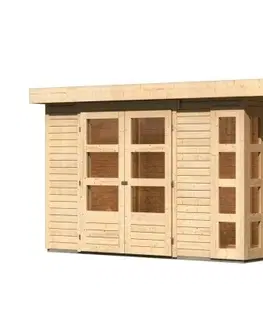 Dřevěné plastové domky Dřevěný zahradní domek KERKO 4 s přístavkem 280 Lanitplast Přírodní dřevo