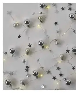 Vánoční řetězy a lamety EMOS LED vánoční girlanda Stříbrné koule s hvězdami 1,9 m teplá bílá