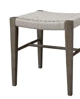 Židle Přírodní dřevěná lavice / stolička s výpletem Limoges Stool - 44*43*48cm  Chic Antique 41058100 (41581-00)