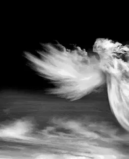 Černobílé tapety Tapeta černobílá podoba anděla v oblacích