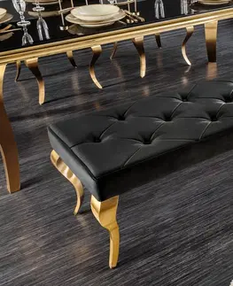 Stylové a luxusní lavice Estila Luxusní jídelní lavice Modern Barock s černým sametovým čalouněním a zlatými nožičkami z kovu 172cm