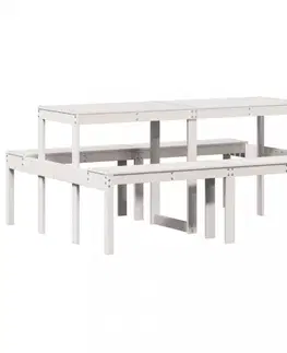 Grily Piknikový stůl bílý 160 x 134 x 75 cm masivní borové dřevo