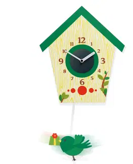 Dětské nástěnné hodiny Moderní nástěnné hodiny s ptáčky zelené