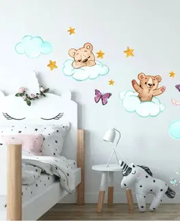 Zvířátka Nadčasová dětská nálepka na zeď s medvídkem a zajíčky 100 x 200 cm