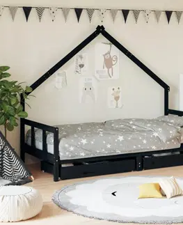Dětské pokoje Dětská domečková postel se šuplíky Dekorhome 90 x 200 cm