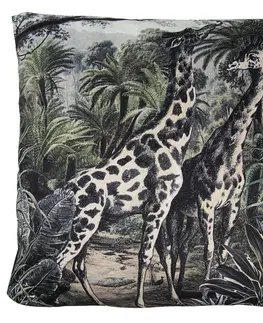 Dekorační polštáře Černý sametový polštář s výplní Giraffes - 45*45cm Clayre & Eef KG023.044