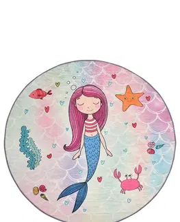 Koberce a koberečky Conceptum Hypnose Dětský kulatý koberec Mermaid 140 cm růžový/modrý