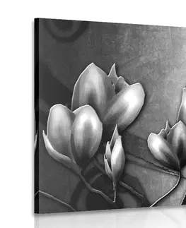Černobílé obrazy Obraz květy v etno stylu v černobílém provedení