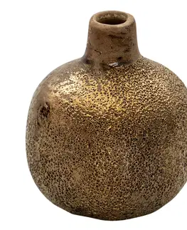 Dekorativní vázy Hnědá keramická váza s bronzovou patinou Rain - Ø 9*9 cm Clayre & Eef 6CE1317