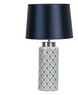 Lampy Stolní lampa s keramickou základnou a tmavě modrým stínidlem Oignons – Ø 28*50 cm E27/max 1*60W Clayre & Eef 6LMC0023