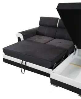 Rohové sedací soupravy MebleDomi Rohová rozkládací pohovka Luxor černá/bílá
